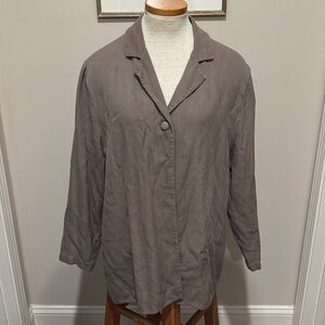 Eileen Fisher - Button Closure Silk Shacket Blazer - Greyish Brown - Size Medium